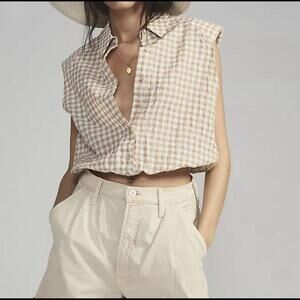 Anthropologie Maeve top womens large L tan white gingham sleeveless boxy tank